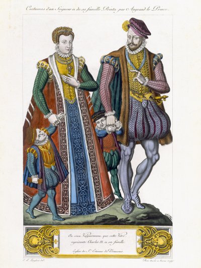 Kostuums van een Seigneur en zijn familie, gegraveerd door Amedee Peree door C.H. Langlois
